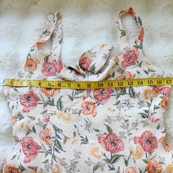 ASTR the Label Cream, Peach Floral Tie Front Cottagecore 90's Spring Mini Dress - Picture 4 of 7